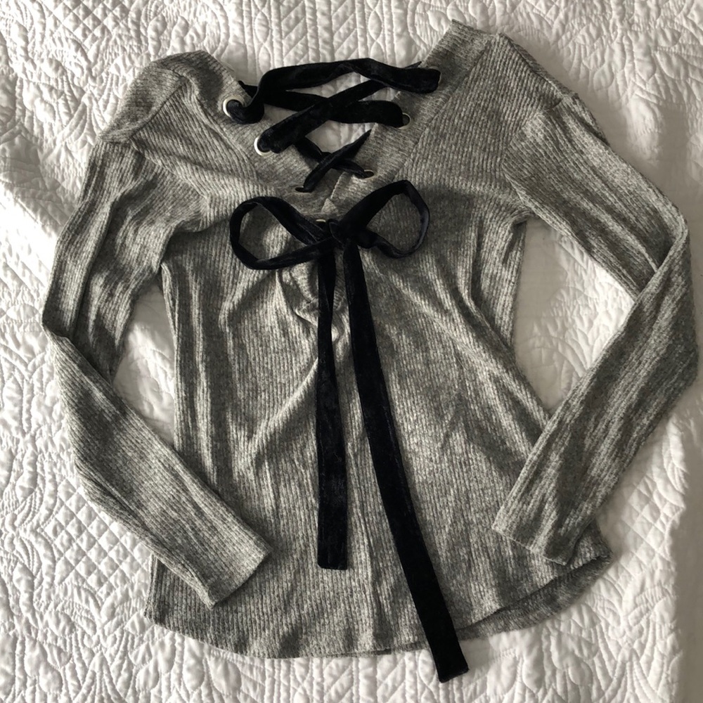 NWT Gray Lace Back Sweater